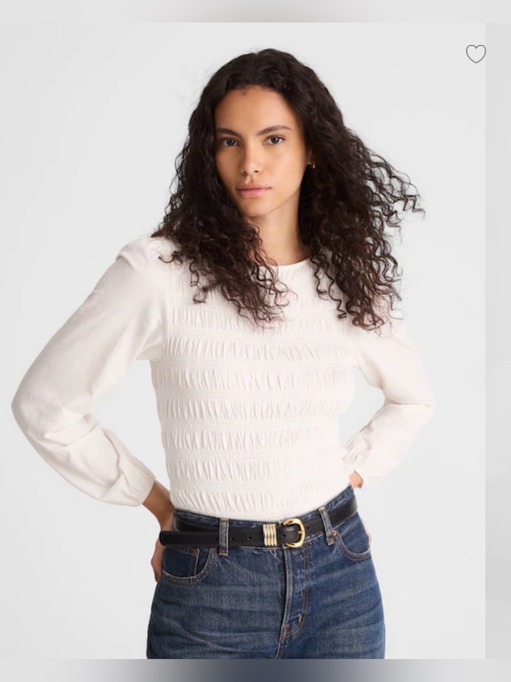 NWOT Madewell Cotton Jersey Smocked Boatneck Shirt Ivory Medium